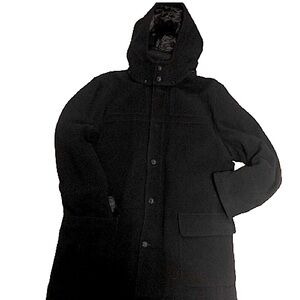 Dockers XL Medium Length Black Wool Melton Stadium Jacket Detach. Hood